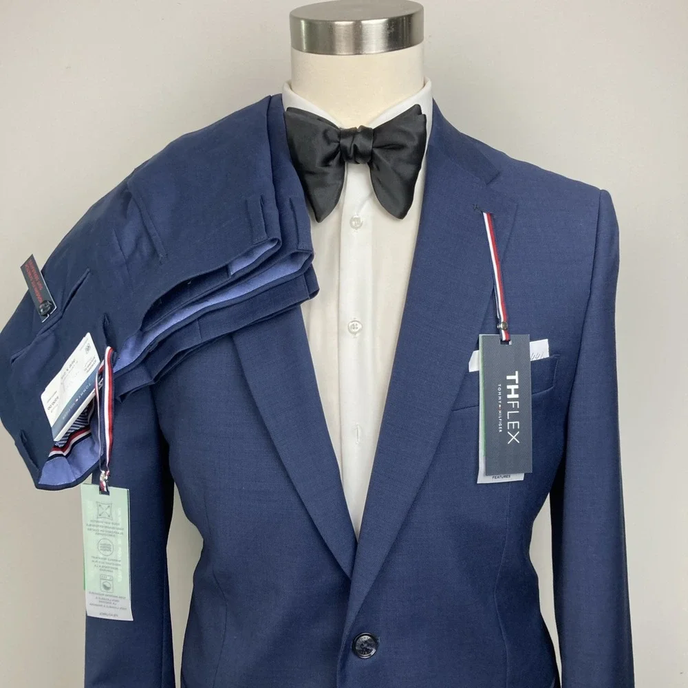 Tommy Hilfiger Men's Modern Fit 2-pc Suit Jacket 44L Pants 36W 29L Wool Blue